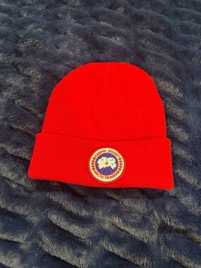 Canada Goose Red Knit Beanie with Arctic Program Patch
